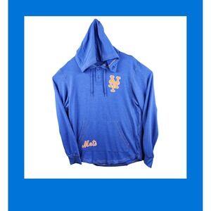 True Fan New York Mets Royal Blue Baseball Hoodie Button Neck Size Medium